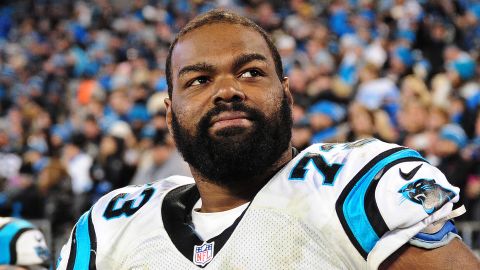 CHARLOTTE, NC - JANUARY 24: Michael Oher #73 of the Carolina Panthers watches play against the Arizona Cardinals during the NFC Championship Game at Bank Of America Stadium on January 24, 2016 in Charlotte, North Carolina. (Photo by Scott Cunningham/Getty Images)